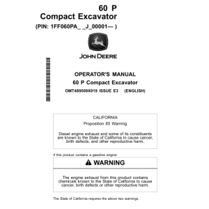 John Deere 60 P Excavators Operator's Manuals (OMT489509X019) - Image 1