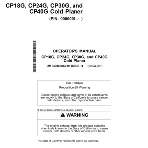 John Deere CP18G, CP24G, CP30G, CP40G Worksite Pro Attachments Operator's Manuals (OMT490696X019) - Image 1