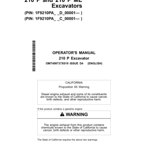 John Deere 210 P Excavators Operator's Manuals (OMT499737X019) - Image 1