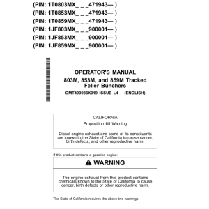 John Deere 803M, 853M, 853MH, 859M Tracked Feller Bunchers Operator's Manuals (OMT499986X019) - Image 1