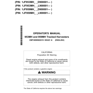 John Deere 953MH, 959MH Tracked Harvesters Operator's Manuals (OMT499996X019) - Image 1