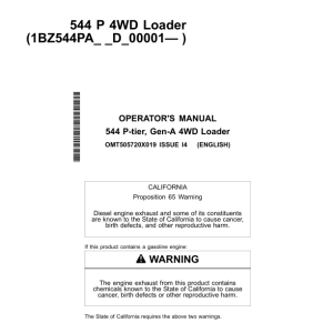 John Deere 544 P Loaders Operator's Manuals (OMT505720X019) - Image 1