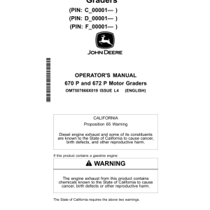 John Deere 670 P, 672 P Motor Graders Operator's Manuals (OMT507666X019) - Image 1