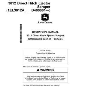 John Deere 3012 Scrapers Operator's Manuals (OMT509984X019) - Image 1