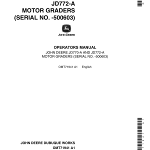 John Deere 770A, 772A Motor Graders Operator's Manuals (OMT71941) - Image 1