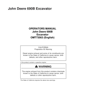 John Deere 690B Excavators Operator's Manuals (OMT73563) - Image 1