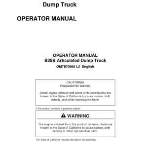 John Deere B25B Articulated Dump Trucks Operator's Manuals (OMT870965) - Image 1