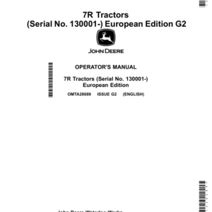John Deere 7R Tractors (Serial No. 130001-) European Edition G2 Operator's Manual (OMTA28689) - Image 1