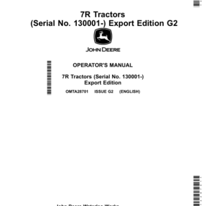 John Deere 7R Tractors (Serial No. 130001-), Export Edition G2 Operator's Manual (OMTA28701) - Image 1