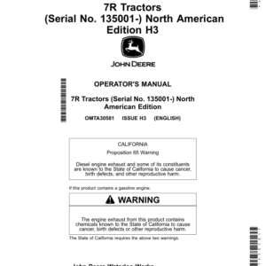 John Deere 7R Tractors (135001-) (North American) Operator's Manual (OMTA30581) - Image 1