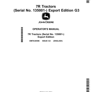 John Deere 7R Tractors G3 (135001-) (Export Edition) Operator's Manual (OMTA30596) - Image 1
