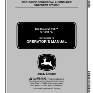 John Deere 737, 757 Mid-Mount ZTrak *w/Deck (030001-) Operator's Manual (OMTCU19632) - Image 1