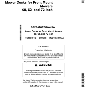 John Deere Mower Decks for Front Mount Mowers 60, 62, 72-Inch (Export Version) Operator's Manual (OMTCU28182) - Image 1