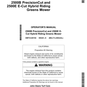 John Deere 2500B & 2500E Hybrid Riding Greens Mower North America (050001-080000) Operator's Manual (OMTCU29194) - Image 1