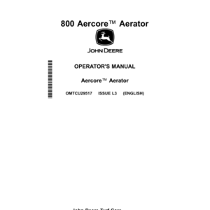 John Deere 800 Aercore Aerator Export Edition (085001-100000) Operator's Manual (OMTCU29517) - Image 1