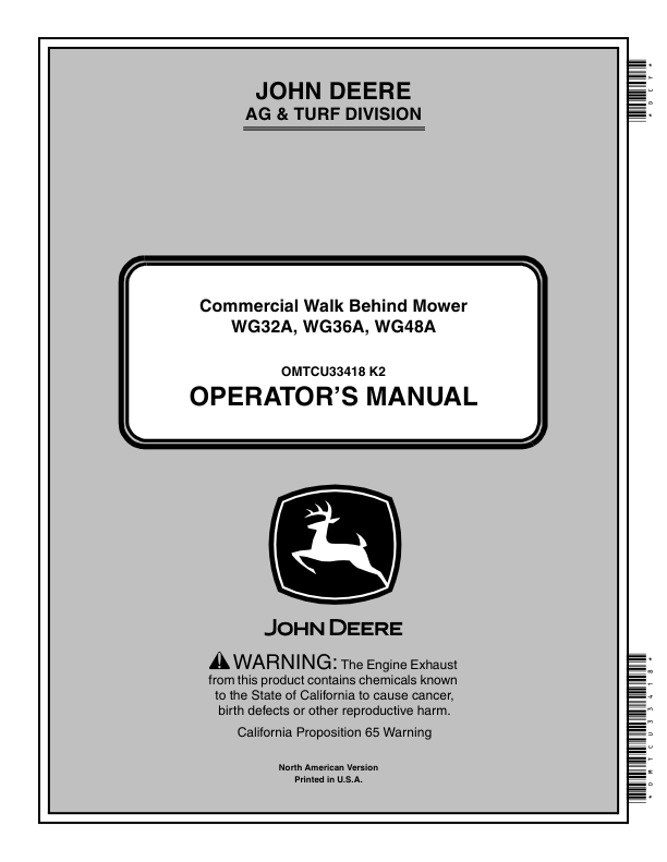 John Deere Commercial Walk Behind Mower WG32A, WG36A, WG48A (NA