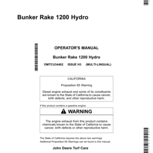 John Deere Bunker Rake 1200 Hydro (North American Version) Operator's Manual (OMTCU34402) - Image 1