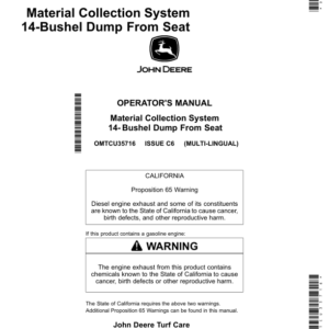 John Deere Material Collection System 14-Bushel Dump From Seat (North American) Operator's Manual (OMTCU35716) - Image 1