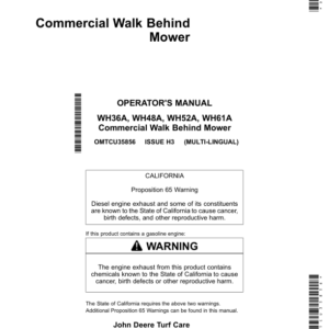 John Deere Commercial Walk Behind Mower (North American) Operator's Manual (OMTCU35856) - Image 1