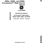 John Deere 180SL, 220SL & 260SL PrecisionCut Walk-Behind Greens Mowers Export Edition (040001-050000) Operator's Manual (OMTCU37250) - Image 1