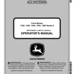 John Deere FRONT MOWER 1420 1435 1445 (130001-) 1545 (110001-) 1565 (120001-) SERIES II Operator's Manual (OMTCU38023) - Image 1