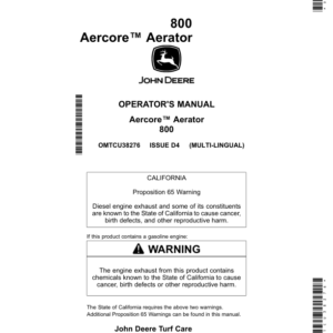 John Deere 800 Aercore Aerator North America (100001-105000) Operator's Manual (OMTCU38276) - Image 1