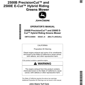 John Deere 2500B & 2500E Hybrid Riding Greens Mower North America (090001-095000) Operator's Manual (OMTCU38884) - Image 1