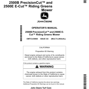 John Deere 2500B & 2500E Hybrid Riding Greens Mower North America (095001-) Operator's Manual (OMTCU39868) - Image 1