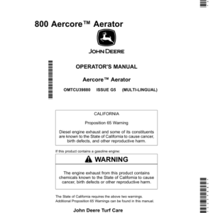 John Deere 800 Aercore Aerator North America (110001- ) Operator's Manual (OMTCU39880) - Image 1