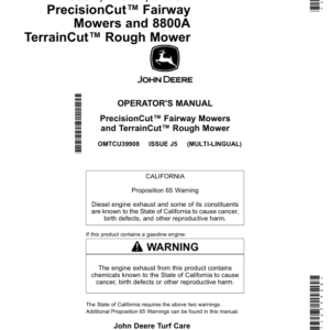 John Deere 7500A, 7700A, & 8700APrecisionCut Fairway Mowers & 8800A TerrainCut Rough Mower North America (030001- ) Operator's Manual (OMTCU39908) - Image 1