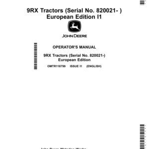 John Deere 9RX Tractors (820021-) (European Edition) Operator's Manual (OMTR118799) - Image 1