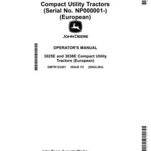 John Deere 3025E, 3038E Compact Utility Tractors (NP000001-) (European Edition) Operator's Manual (OMTR123267) - Image 1