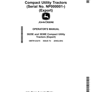 John Deere 3025E, 3038E Compact Utility Tractors (NP000001-) (Export Edition) Operator's Manual (OMTR123270) - Image 1