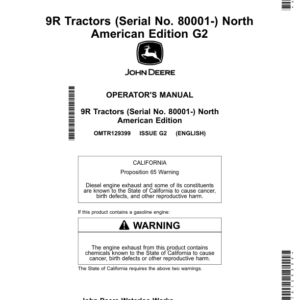 John Deere 9R Tractors (Serial No. 080001-) North America G2 Operator's Manual (OMTR129399) - Image 1