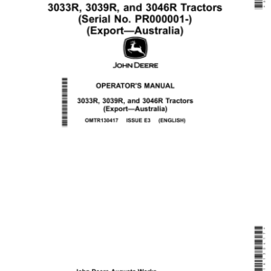 John Deere 3033R, 3039R, 3046R Tractors (PR000001-) (Export—Australia) Operator's Manual (OMTR130417) - Image 1