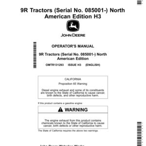 John Deere 9R Tractors (Serial No. 085001-) North America H3 Operator's Manual (OMTR131293) - Image 1