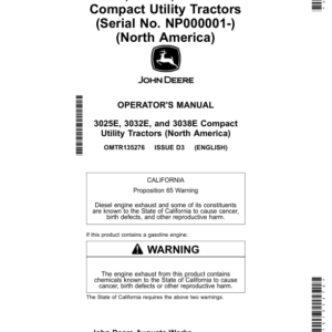 John Deere 3025E, 3032E, 3038E Compact Utility Tractors (NP000001-) (North American) Operator's Manual (OMTR135276) - Image 1