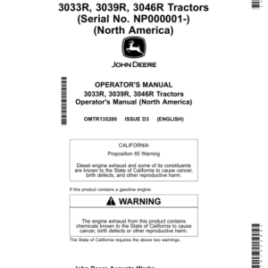 John Deere 3033R, 3039R, 3046R Tractors (NP000001-) (North America Edition) Operator's Manual (OMTR135280) - Image 1