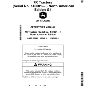 John Deere 7R Tractors (Serial No. 140001- ) North America Operator's Manual (OMTR137843) - Image 1