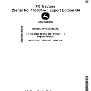 John Deere 7R Tractors (Serial No. 140001- ) Export Edition Operator's Manual (OMTR137847) - Image 1
