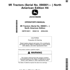 John Deere 9R Tractor (Serial No. 090001-) North America Operator's Manual (OMTR138011) - Image 1