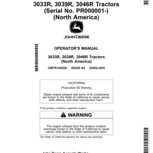 John Deere 3033R, 3039R, 3046R Tractors (Serial No. PR000001-) (North America) Operator's Manual (OMTR144528) - Image 1