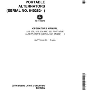 John Deere 225, 325, 375, 500, 650 Portable Alternator Operator's Manual (OMTY20590) - Image 1