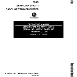 John Deere 250G (016001-) & 350G(08001-) Gasoline Trimmer/Cutters (Subs with OMM122063) Operator's Manual (OMTY20713) - Image 1