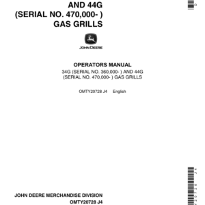 John Deere 34G, 44G Gas Grills Operator's Manual (OMTY20728) - Image 1