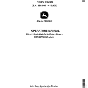 John Deere 21 Inch 2-Cycle Walk Behind Rotary Mower (3660001-410000) Operator's Manual (OMTY20774) - Image 1