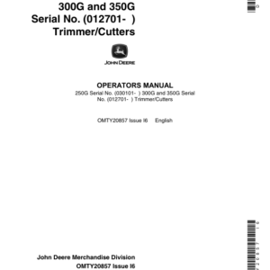 John Deere 250G (030101-), 300G (001001-)& 350G (012701-) Trimmer/Cutter (Subs with OMM122063) Operator's Manual (OMTY20857) - Image 1