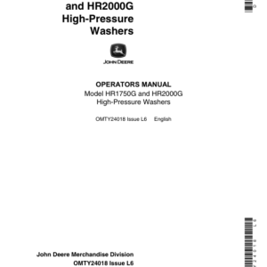 John Deere Model HR1750G, HR2000G High-Pressure Washers Operator's Manual (OMTY24018) - Image 1