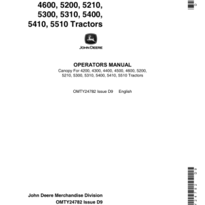 John Deere Canopy for 4200-4600, 5200-5400, 5210-5510 Tractors Operator's Manual (OMTY24782) - Image 1