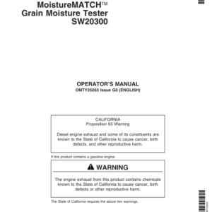 John Deere MoistureMATCH Grain Moisture Tester SW20300 Operator's Manual (OMTY25053) - Image 1